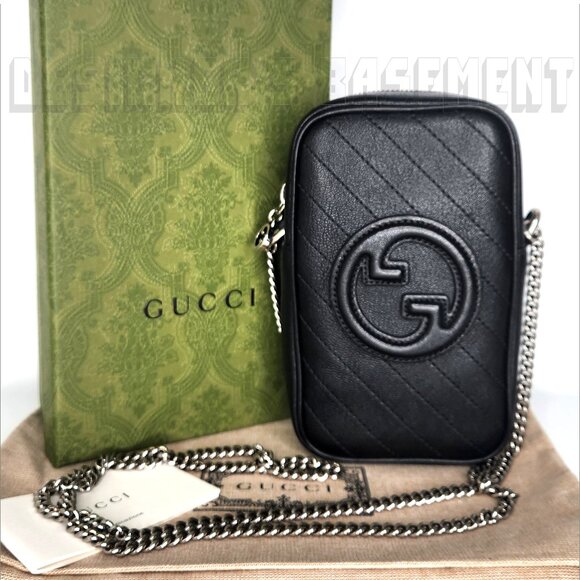 GUCCI black BLONDIE MINI Matelasse Leather Interlocking G Crossbody PHONE bag 🎁 - Picture 2 of 7